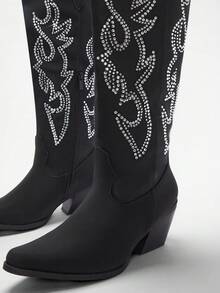 Solezae Women's 2.25" Heel Snip Toe PU Black Cowboy Boots – Classic Western Style With Whipstitching Detail, Yet Stylish, Perfect To Elevate Any Outfit With Rustic Charm - Black - View 5