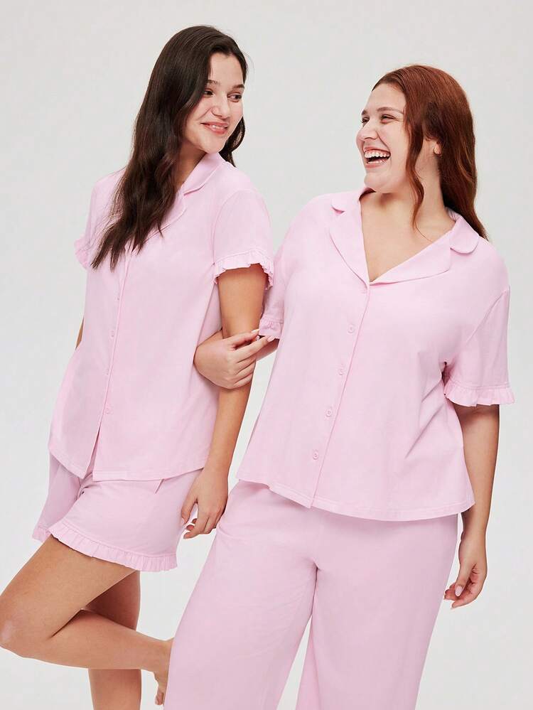 Femmes Sous-vêtements de mariée en coton rose respirant, Top à manches courtes avec boutons et shorts. Ensemble de pyjama aéré et mignon avec pantalon à poches. Lingerie romantique et confortable pour la maison. Également adapté aux adolescentes, jeunes filles et enfants. Ensemble de boxeur, articles de mariage de printemps et d'été, pyjamas en coton