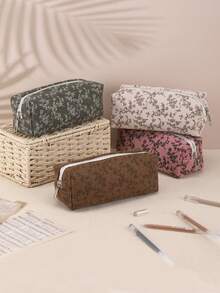 1 pieza Estuche de lápices con diseño floral, estuche de lápices con cremallera de gran capacidad y estilo vintage, es una bolsa de cosméticos portátil, útiles escolares, papelería kawaii, bolsa de almacenamiento de escritorio, regalo creativo para Acción de Gracias, Navidad, cumpleaños, decoración de Halloween, de vuelta a la escuela - Multicolor - Ver 1