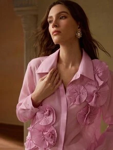 MOTF PREMIUM PLISSE STEREO FLOWER DETAIL SOLID SHIRT - Mauve Purple - View 2
