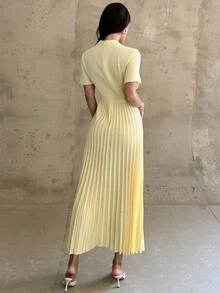 Firerie 女士优雅、端庄、精致、浪漫的度假/约会/日常穿着黄色连衣裙，垂坠、不对称下摆和褶皱细节 - 淡黃色 - 查看 7