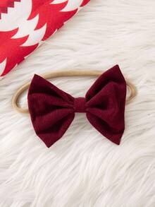 SHEIN 2 件套女婴春秋新款服装套装，罗纹长袖上衣，荷叶边袖子，灯芯绒围兜，蝴蝶结装饰，适合居家、派对穿着，配有头带 - 彩色 - 查看 7