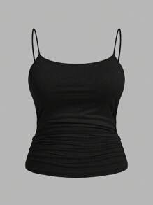 SHEIN EZwear 3pcs Black Plus Size Women's Ruched Side Sleeveless Camisole Tops, Suitable For Summer - Black - View 5