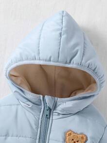 SHEIN Playful Pals 0-3 Years Baby Boy/Girl/Unisex Infant Toddler Casual Everyday Cute Versatile Thick Hooded Cream Blue Fog Blue Fleece Jacket Winter Coat Fall - Blue - View 8