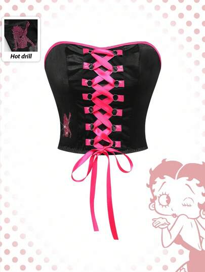 Betty Boop | ROMWE Rhinestone Lace-Up Women's Wireless Bra