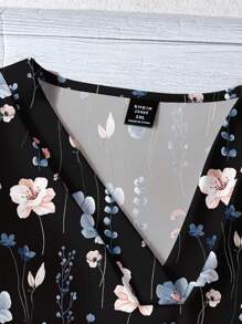 Rusticease 女士休闲碎花V领衬衫，适合夏季穿着，黑色碎花衬衫，秋季女装，时尚女式衬衫，休闲款式 - 黑色 - 查看 6