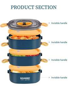 SHEIN 800/1400/2000 Milliliter Multi-Color Bento Box Set, Reusable, Leak-Proof Bento Box With Three Layers, No BPA Lunch Box, Insulated Bento Box, School Bento Box, Office Lunch Box, Travel Bento Box, Stackable, For Microwave, Dishwasher, And Refrigerator, Bento Box - Multicolor - View 3