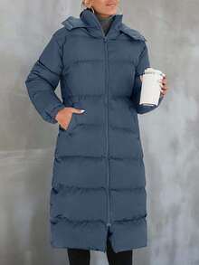 EURMUSE Women's Solid Hooded Padded Winter Coat - Cadet Blue - View 3