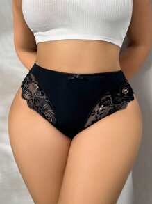 SHEIN 加大码纯色性感蕾丝拼布内裤 - 彩色 - 查看 6