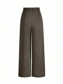 SHEIN Tall 大码女式优雅百搭纽扣装饰简约办公/通勤西装裤 - 咖啡棕 - 查看 2