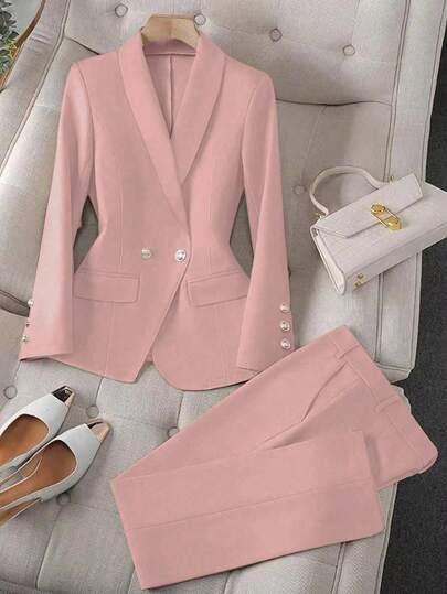 Franclia Apricot Color Long Sleeve Notched Collar Women's Suit Set Fall Cloth For Women