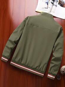 Manfinity Homme Giacca bomber da uomo con bordi a righe, vestibilità morbida (senza maglietta), autunno