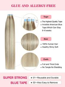 S18/613 Highlight Tape In Hair Extensions 100% Remy Human Hair 12-24inches Straight Seamless Skin Weft Tape Hair Extensions 50g/Pack Tape In Hair Tape Ins Hair Extensions Halloween Costumes