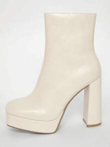 Solezae Women's Comfortable & Fashionable Square Toe Side Zipper Chunky Heel Ankle Booties - Beige - View 6
