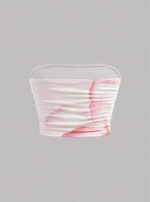 SHEIN 青少年女孩扎染花卉印花修身休闲舒适背心和迷你裙套装