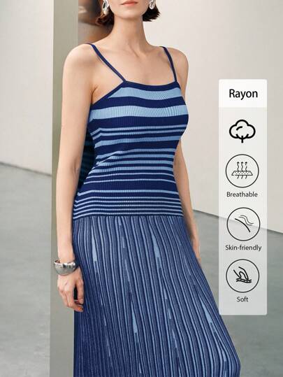 Gloray Women's Casual Everyday Contrast Stripe Pattern Sleeveless Knit Dress, Summer Knitted Sweater