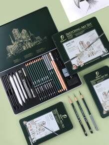10/12/19/27 Sketch Pencil Set, Art Professional Charcoal Drawing Set, Sketching And Life Drawing Portable Tin Box Set, Pencil Without Charcoal, Pencil Without Wood Set