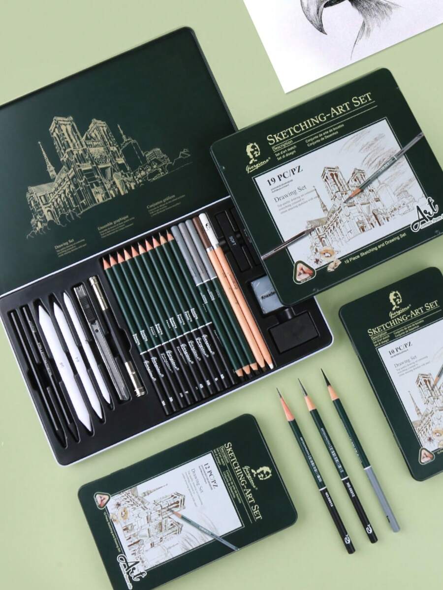 10/12/19/27 Sketch Pencil Set, Art Professional Charcoal Drawing Set, Sketching And Life Drawing Portable Tin Box Set, Pencil Without Charcoal, Pencil Without Wood Set