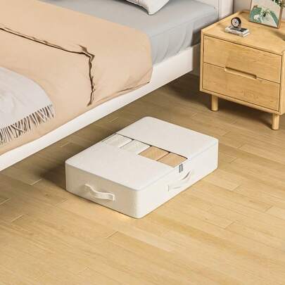 1个米色衣物收纳袋，被子收纳袋，床下收纳袋，充分利用床下空间，柜顶收纳袋，轻松解决收纳难题，玩具收纳袋，多功能收纳，加厚面料，双拉链，带窗口，可折叠收纳