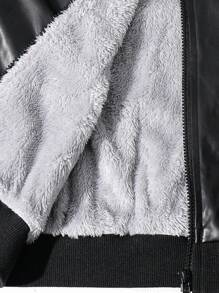 SHEIN Tween Boys' Casual Everyday Versatile Comfortable Motorcycle Style PU Faux Fur Lined Thick Woven Jacket Suitable For Birthday Parties, Evening Parties, Performances, Weddings, Baptisms, Opening Ceremonies Daily Suitable For Daily Use Suitable For School Suitable For Travel Suitable For Sports Suitable For Autumn And Winter Hooded Jacket Faux Leather Jacket Jackets For Tweens Zip Up Jackets Tween Teen Boy Jackets Fall - Black - View 8