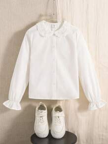 青少年女孩开学第一天，三年级女孩衬衫，青少年女孩白衬衫 - 白色 - 查看 1