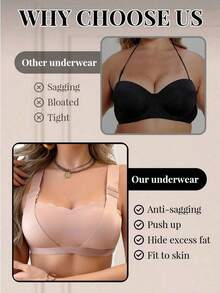 SHEIN 1pc Women's Solid Color Wireless Comfort Bra Front Clasp Bra Adjustable Strap Bra - Apricot - View 5