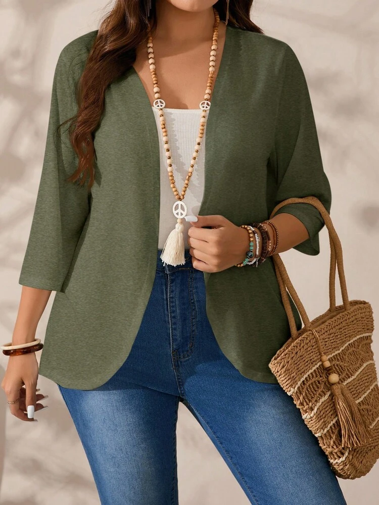 Plus Size Vacation Casual Solid Color Teacher Fall Jacket