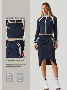 Fluxe 女士休闲可拆卸蝴蝶结和字母刺绣 A 字裙 - 藏蓝色 - 查看 2