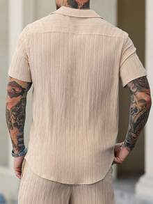 Manfinity Homme Men's Casual Solid Color Short Sleeve Shirt, Versatile For Summer - Apricot - View 2