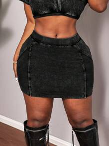 Slaydiva Women's Denim Pencil Skirt, Sexy Bodycon Stretch, Grey