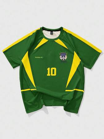 Prep Herren Fußball Grafik Rundhals Lässig Loose Kurzarm T-Shirt