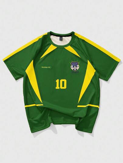 Prep Camiseta de manga corta casual y holgada con cuello redondo y gráfico de fútbol para hombre