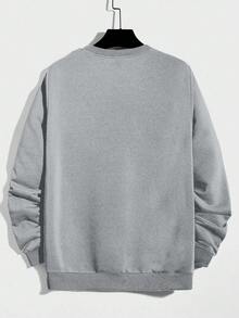 EURMUSE 100%Cotton Men Letter Patched Sweatshirt - Grey - View 2