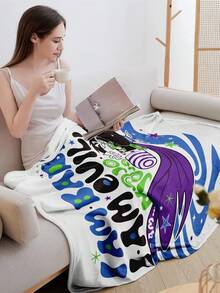 THE POWERPUFF GIRLS X SHEIN 1 件抽象怪物羊毛盖毯毛绒柔软轻便宠物友好深色装饰卧室客厅居家办公哥特风格舒适成人个性单品 - 彩色 - 查看 5