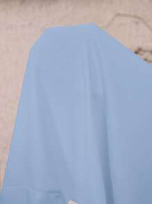 EMERY ROSE 大码V领褶皱夏季短袖休闲纯色上衣，乡村休闲度假风女装，简约时尚，适合日常穿着，夏季女装上衣，夏季女装 - 藍色 - 查看 6