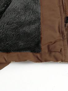 Manfinity Homme Jachetă de iarnă termică pentru bărbați, cu mânecă lungă, cu clapă, buzunar cu șnur, în talie, cu glugă, căptușită termic, pentru exterior, pentru timpul liber zilnic, excursii de weekend, activități în aer liber, expediții, medii de lucru relaxate sau ocazii semi-formale, cadou pentru iubit/soț, cadou de aniversare