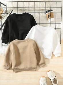 SHEIN 3件套男婴休闲可爱运动街头风百搭卫衣，黑/白/卡其色，舒适时尚，适合春、秋、冬三季穿着，长袖上衣，中性色，男女宝宝通用纯色上衣 - 彩色 - 查看 6