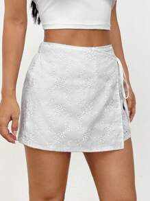 SHEIN PETITE 女式刺绣裹腰系带裙裤