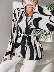 SHEIN Unity Rafferiza Women Spring/Summer Fashion Holiday Commute Loose Dropped Shoulder Long Flared Sleeve Pleated Blouse, With Random Spring/Summer Color Block Print, Long Sleeve Top Fall Cloth For Women - Apricot - View 2