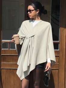 SHEIN EZwear Women's New Autumn/Winter Cape Poncho Jacket - Khaki - View 1