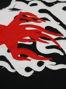 ROMWE MEN Street Life Men Embroidered Round Neck Short Sleeve T-Shirt, Unisex Couple Tee For Summer, 2000s Style - Black - View 1