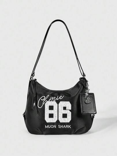 Grunge Punk 1pc Black Y2K Punk Metal Heart Shoulder Bag, 1pc Sweet & Spicy Numeric Casual Sports Tote Bag, 1pc Striped Lace Bow Adjustable Backpack, Suitable For Daily Commute, Travel And More