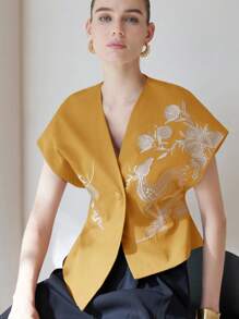 Aveloria Modichic Embroidered Design, 3D Effect Vest Jacket - Yellow - View 7