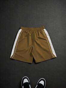 PAVTROS 男士夏季休闲拼色字母印花短裤 - 咖啡棕 - 查看 6