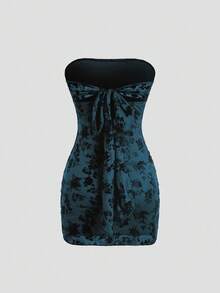 SHEIN PETITE Váy bó sát bodycon mini dáng lửng lưới mịn thời trang xuân/hè dành cho phụ nữ cao - Xanh đậm - Xem 2