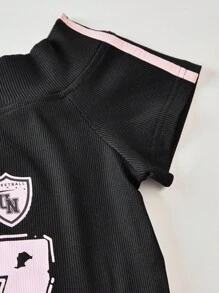 SHEIN Explorewe Áo thun trễ vai thời trang nữ trẻ, áo crop top ngắn in chữ, bộ sưu tập mùa hè mới - màu đen - Xem 4