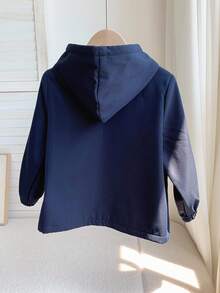 SHEIN 男童海军蓝拉绒休闲厚垫连帽夹克，适合返校、秋冬季穿着 - 藏蓝色 - 查看 2