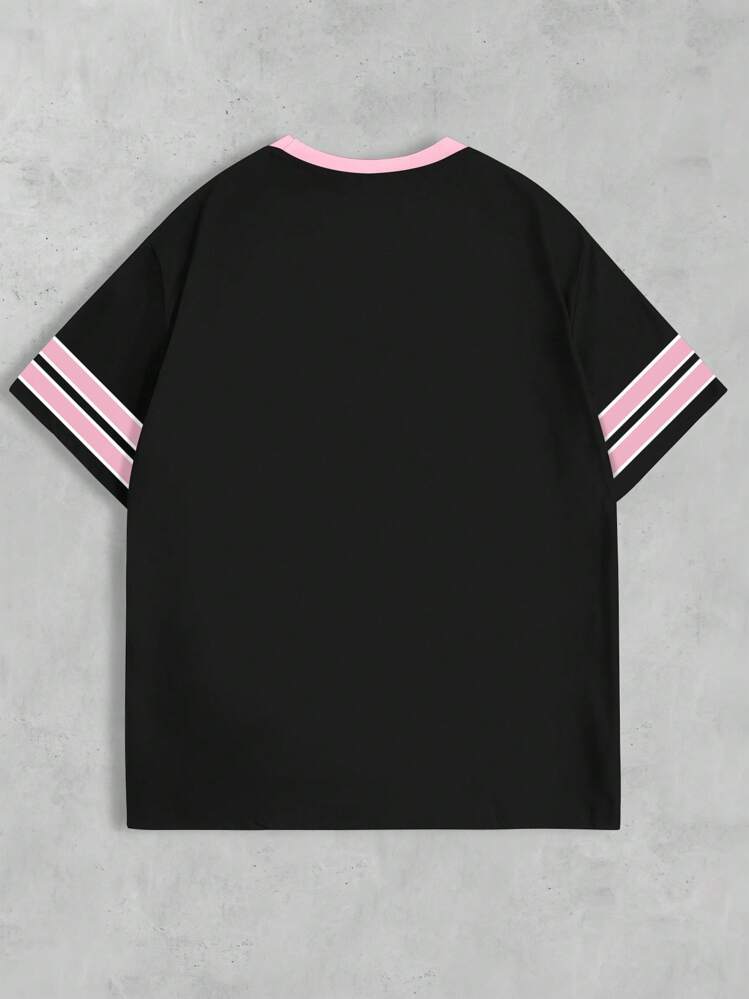 Manfinity Dauomo Maglietta da uomo in stile college, casual e semplice, con stampa retrò a pois e combinazione di numeri e lettere, dal sapore sportivo e da strada - Multicolore - Visualizzare 2