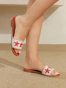 Styleloop Women's Flat Sandals, Woven Texture, Bohemian Style, Suitable For Vacation, Halloween, Christmas, And Parties - Red - View 5