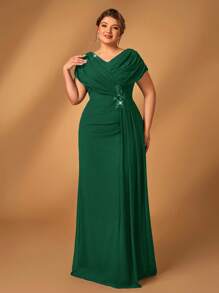 Serin 加大码优雅奢华刺绣垂坠贴花收腰A字型长款新娘妈妈礼服